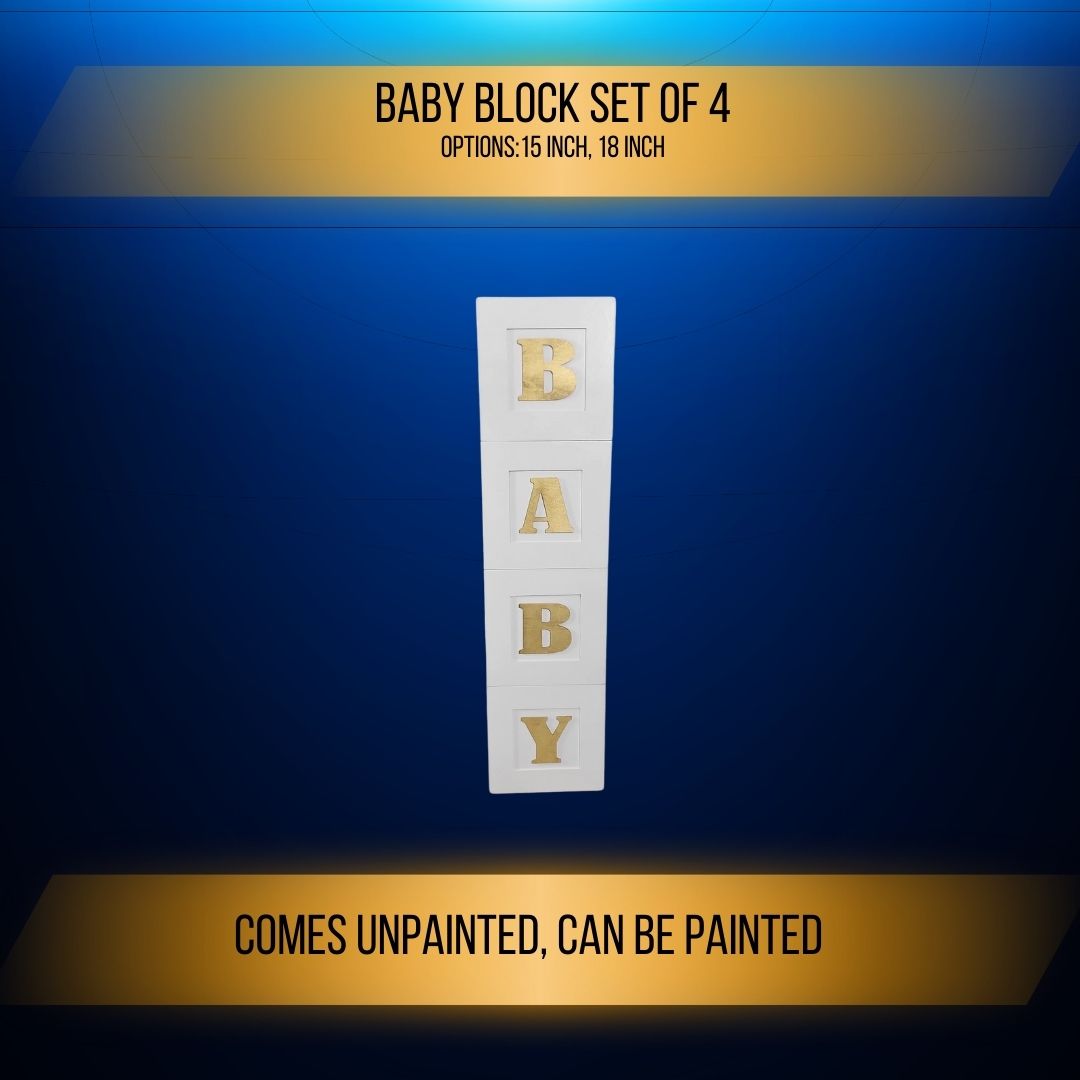 Baby Block Set comes as a set of 4. Multiple sizes available, Baby Shower, Backdrops and Party Props.