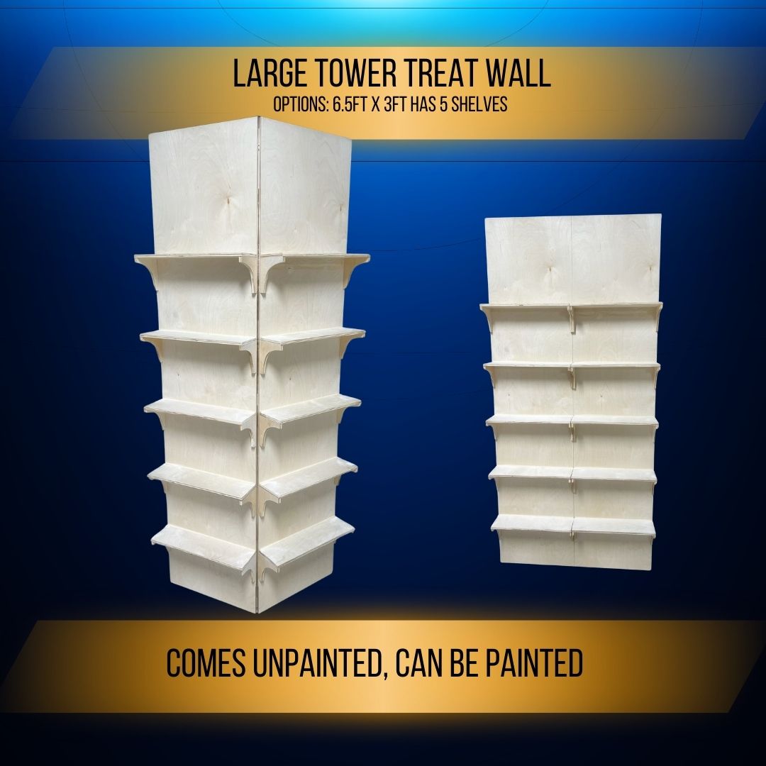 large foldable and shapeable tower treat wall.  Five shelf large treat wall.