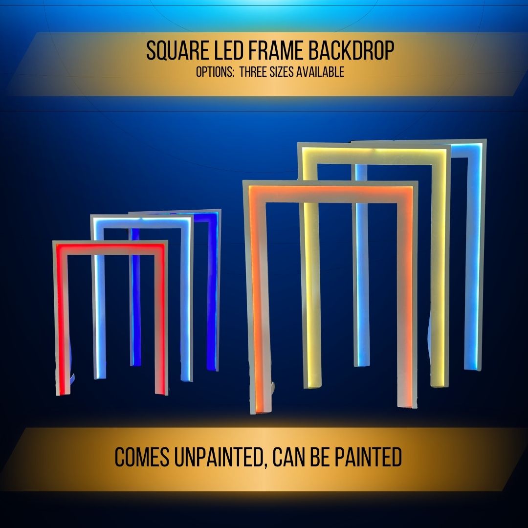 LED Square arch Backdrop.  Mulitple Sizes available.  Party Props and Backdrop rental companies.  Great for Ballons