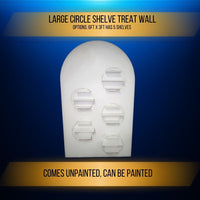 Thumbnail for Large Circle shelve with Treat Wall Great party rental equipment. Party sign for backdrops and party rental companies. Custom Made From Lettys Custom Creations. All signs backdrop, carts, marquee letters are all hand made in our shop in Burleson Texas. Snack Carts, Elotes, Shot Carts, Margarita Stands and More.