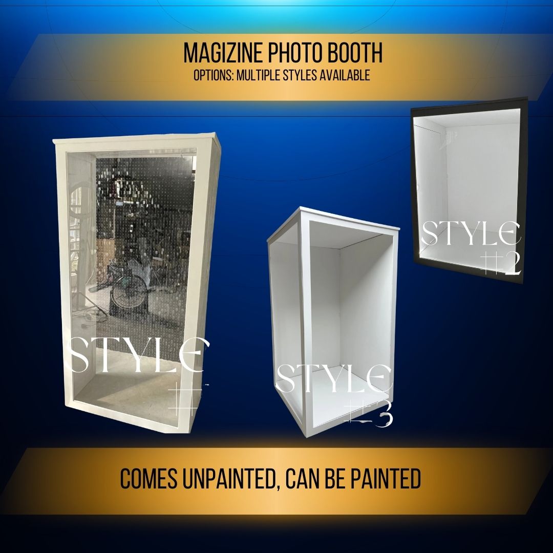 3 styles of magizine photo box. great party decor for events and party rental decor.