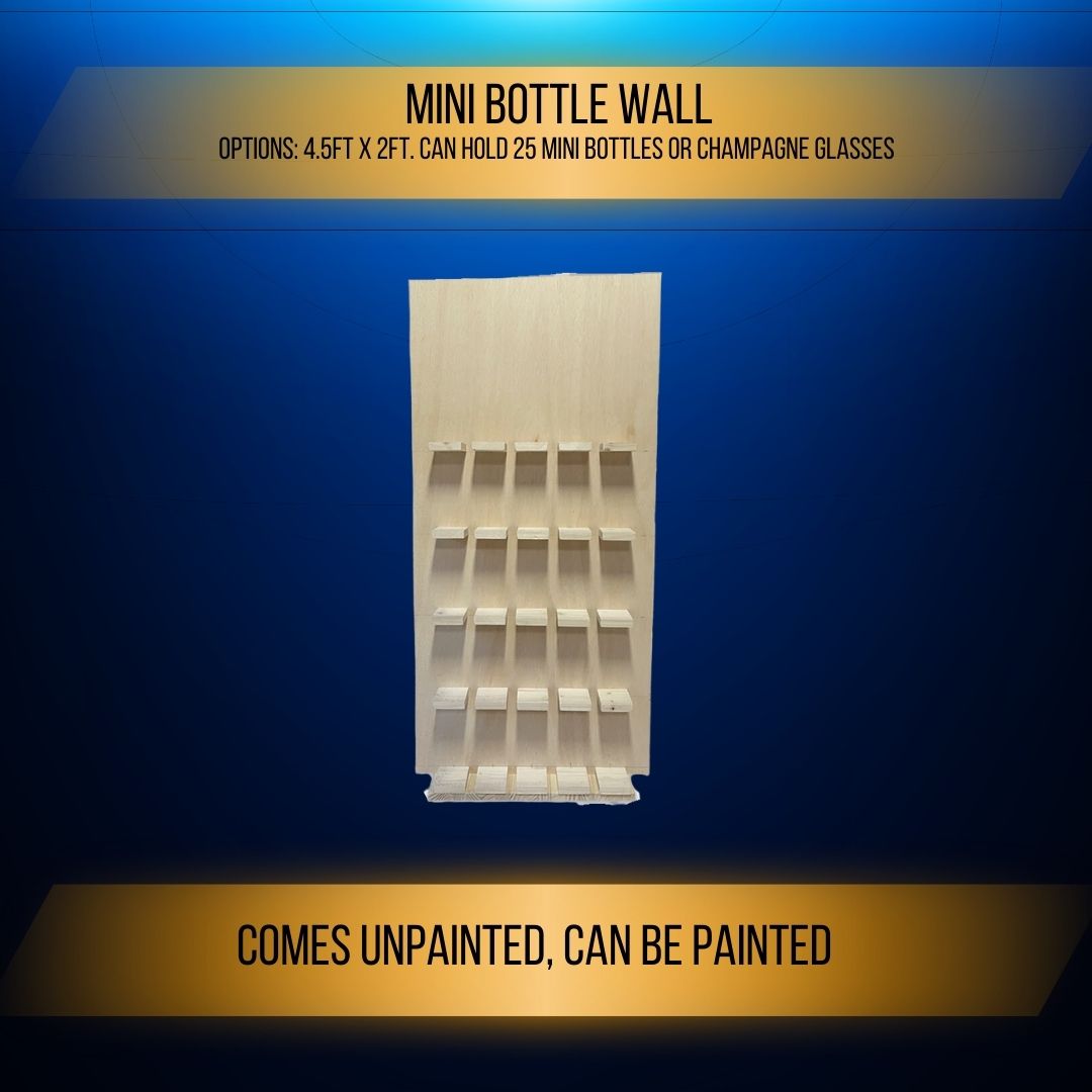 Mini Wine Bottle Champagne Glass Wall Great for events and party decor rental companies.