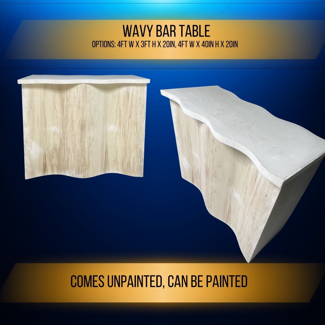 Wavy Bar Table Backdrop and Party Prop Rental Equipment.  Wedding Decor