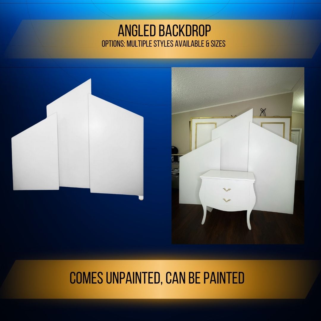 angled backdrop party prop rental business, Wedding and party decor.  Great for events and parties.