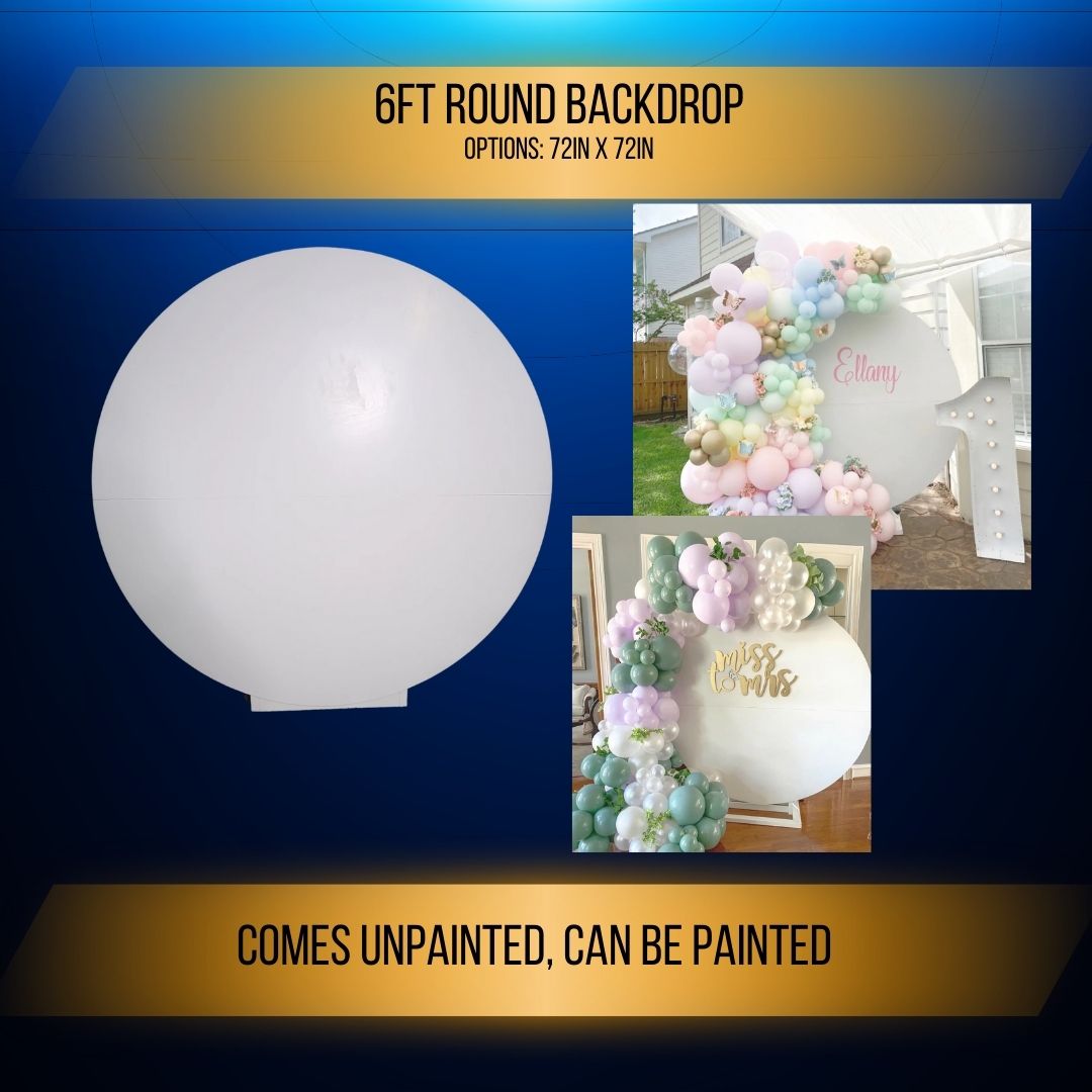 Large 6ft round party prop backdrop for wedding, birthdays and events.  Backdrops and props Party Companies.