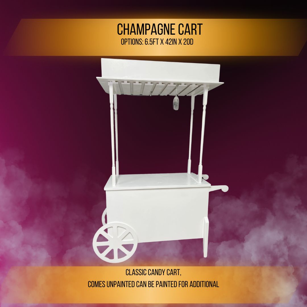 Champagne Cart classic look and style beautiful cart for rental business and party prop business.